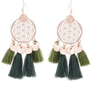 1 LEFT 🚨Green & Gold Dreamcatcher Tassel Earrings